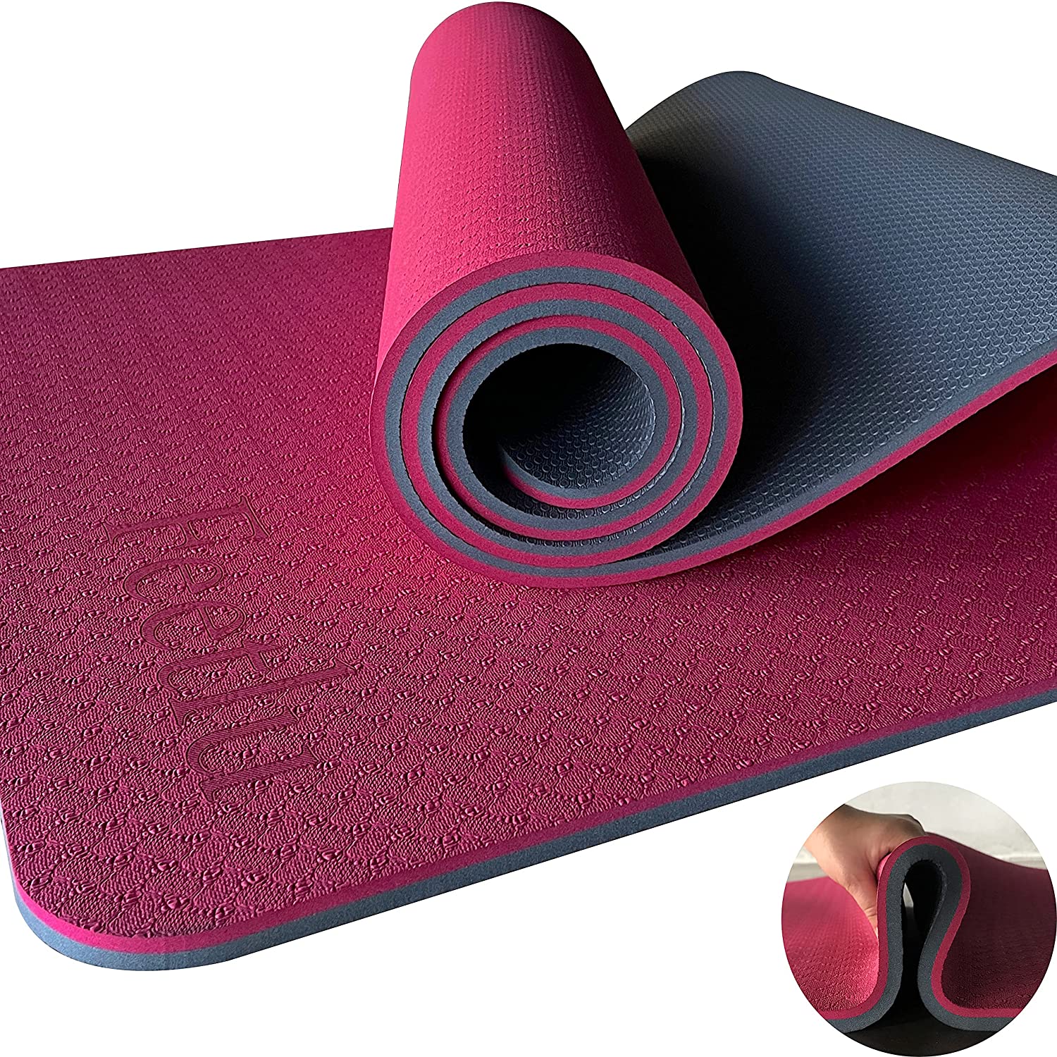 Feeltlu 10mm Extra Thick Yoga Mat Pink Gray | YogaMatStore